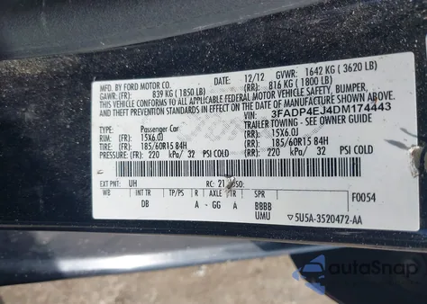 2013 Ford Fiesta Se from USA, damaged, VIN 3FADP4EJ4DM174443